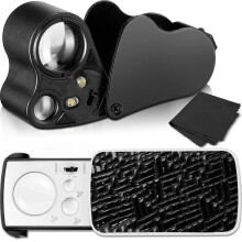 2 Pieces Jewelers Loupe 30X 60X 90X Illuminated Eye Loupe Magnifier Jewelry Magnifying Glass Loop with UV Black Light and Bright LED Light for Diamond