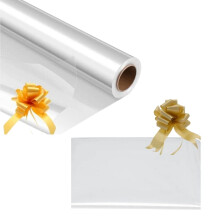 3m x 80cm Clear Cellophane Wrap & Gold Pull Bow Cellophane wrap for hampers Pre-Cut and Folded for Postage - Ideal for Gift Basket Hampers and Gift