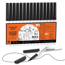 Shuttle Art Ultra Fine Tip Whiteboard Pens, 15 Pack Black Whiteboard Markers Erasable, 0.7mm Felt Tip Dry Wipe Markers for Writing on Whiteboards,
