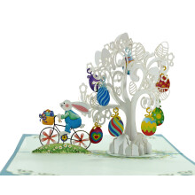 Happy Easter Bunny Bicycle Pop Up 3D card. Special Occasion Easter Celebration, a delightful surprise Easter greeting card for Kids,Children,Family