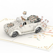 papercrush? Luxury 3D Wedding Card Pop Up Car - Just Married Card for Bride and Groom, Beautiful Wedding Congratulations Card for Daughter, Son,