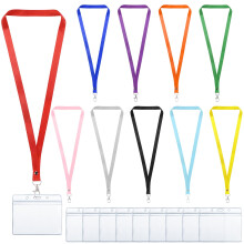 10 Pcs Lanyard with 10 Pcs Card Holder, Clear Waterproof ID Card Holders Name Tag Badge Card Holders with Neck Lanyard for Work Badges ID Cards