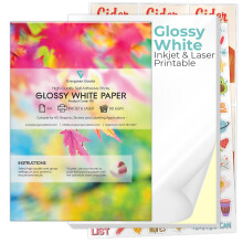 50 Sheets A4 Glossy White Sticker Paper - Inkjet & Laser Printable | Make Your Own Stickers, Arts & Craft, Cutter Compatible for Cricut, Strong Sticky