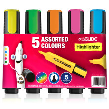 Eziglide 5-Pack Highlighter Pens Set, Assorted Colours ? Vibrant Neon Chisel Tip Highlighter Markers for Bold & Fine Marking ? Ideal for Books, Notes,