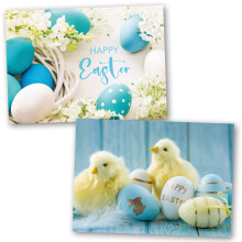 Easter Cards Pack of 10. Each Easter Card multipack has 2 different Blue Themed Designs. Ecofriendly, recyclable, plastic free cards, envelopes and