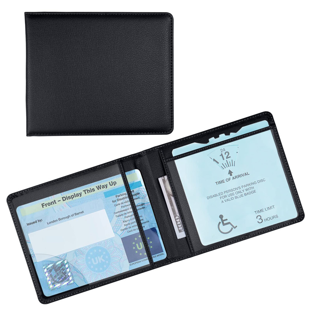 Offcup Disabled Badge And Timer Holder, Pu Leather Disabled Badge Holder Wallet Protector, Badge Timer Holder Protectorhologram Safe Disabled Blue
