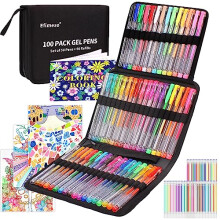 Efimeso 100 Pack Gel Pens Set 50 Glitter Gel Pens with 50 Refills in Zipper Case for Adult Colouring Books and Kids Writing Drawing with Glitter