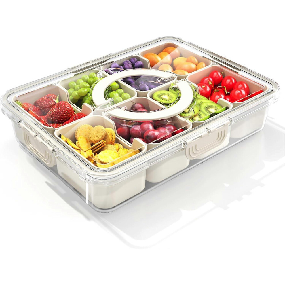 (White, 11.81 L) Snackle Box Container, Divided Serving Tray with Lid and Handle, Travel Snack Box, Multi-purpose Food Organizer and Storage Container for Charcuterie