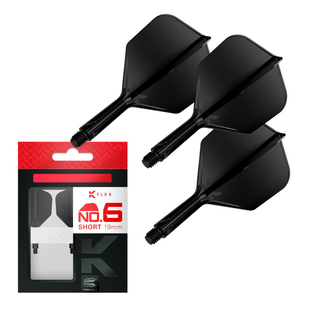 Target Darts K Flex Integrated Dart Flights And Shafts, No.6 Black (Short) | Pack Of 3 K-Flex - No6, Kflex All In One Moulded Dart Flight & Stem |