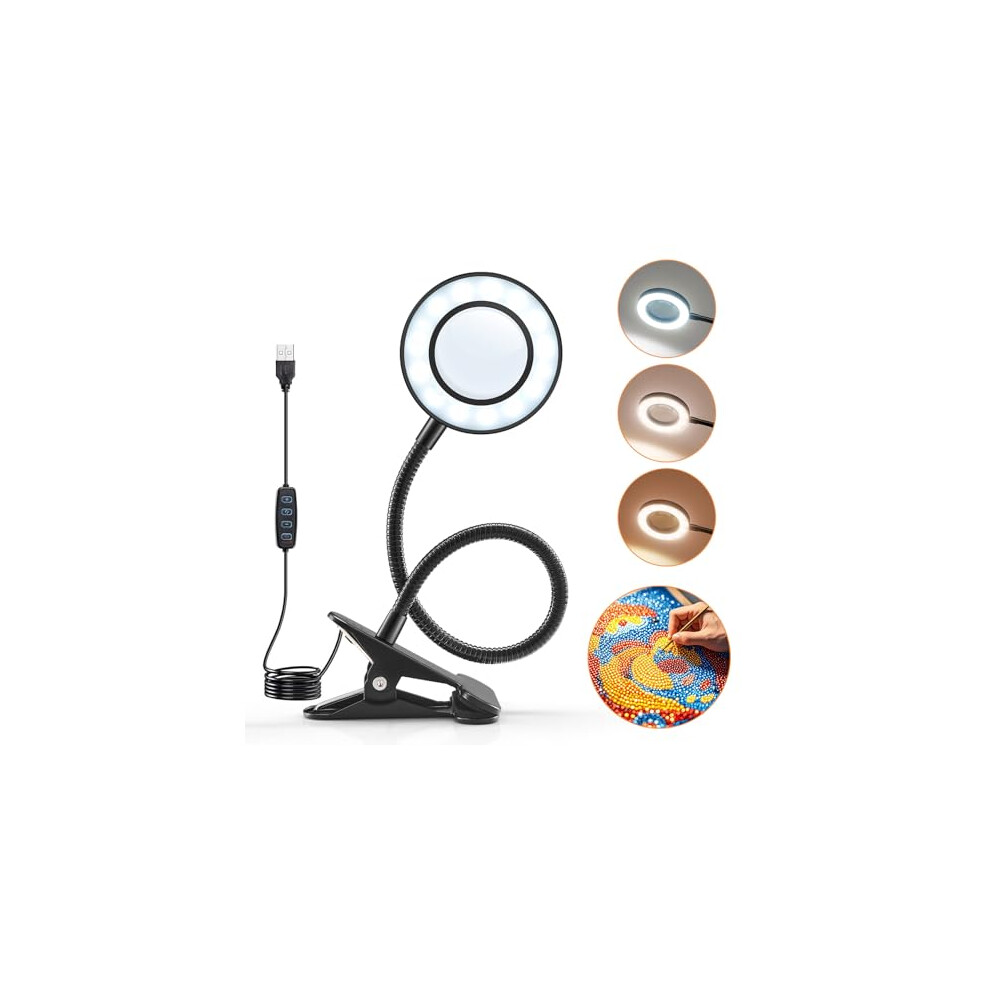 Pikoy Magnifying Glass With Light 10X Magnifying Lamp, 9W*48 Led For Craft Hobbies, 3*Modes 10*Dimmable Magnifier Glass With Light And Stand For Reading