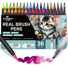 STATIONERY ISLAND Watercolour Brush Pens 36+1 Set Soft Brush Pens Water Colour Pens Art Colouring Pens for Kids and Adult Colouring Book Calligraphy