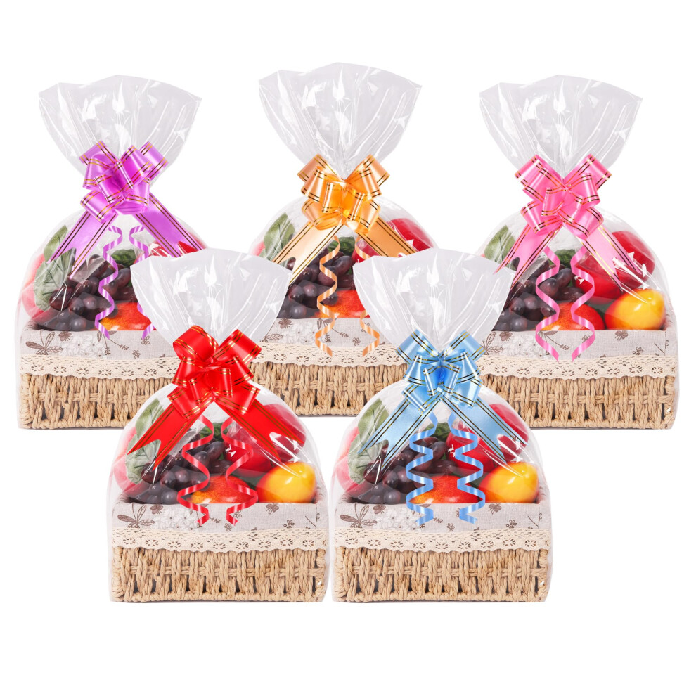 20Pcs Large Cellophane Wrap for Hampers, 60 x 40cm Clear Cellophane Wrap Bags with Pull Bows,Resealable Basket Gift Bag for Hamper Making Christmas