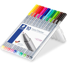 STAEDTLER 334 SB10 Triplus Fineliner Superfine Pen, 0.3mm Line Width - Assorted Colours (Desktop Box of 10)