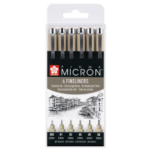 SAKURA Pigma Micron Fineliner Pens Set of 6, Waterproof, Permanent Black Ink, Assorted Sizes | Pens for Writing, Drawing & Journaling