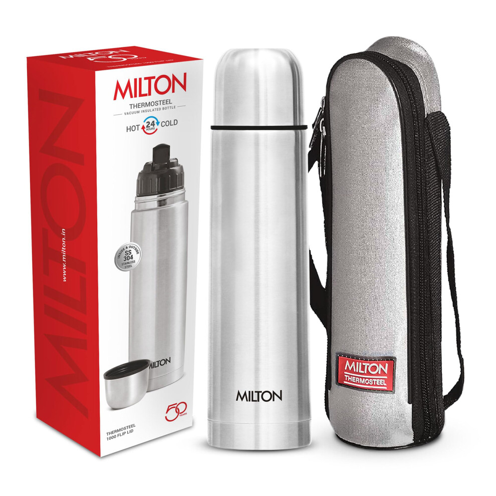 Milton Vacuum Flask for Hot Drink 1 Litre (34 oz), Stainless Steel Double Walled Insulated Water Bottle for 24 Hour Hot and Cold Drinks with Cover,-image-OPC-PGPHPGT-NEW