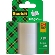 Scotch Magic Tape, Promo Pack, 2 Rolls + 1 FREE, 19 mm x 15 m - General Purpose Sticky Tape for Document Repair, Labelling & Sealing