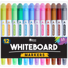 Smart Panda 12 Whiteboard Pens Dual Tip, Thin White Board Markers Erasable, Broad and Fine ? Dry Erase Marker Pens, Colour Dry Wipe Markers