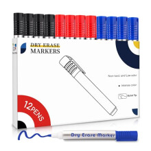 maxtek Whiteboard Markers, Whiteboard Pens 3 Assorted Colours Black Blue Red Dry Erase Pens for Office, Schools, Home, 12pcs Pack Bullet Tip Dry Wipe