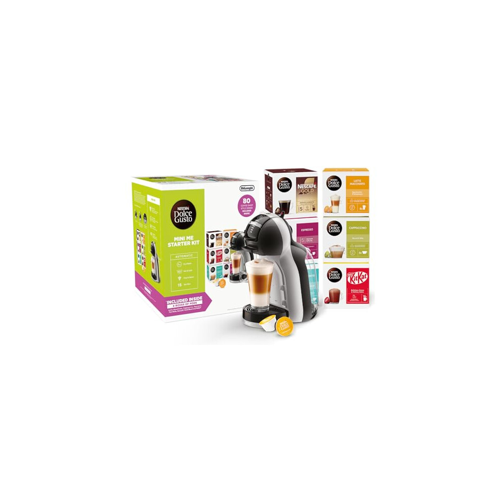 NESCAF? Dolce Gusto EDG155.BG Mini-Me Automatic Coffee Machine Black & Arctic Grey by De?Longhi - Starter Kit