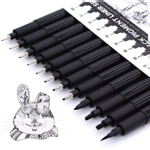 TWOHANDS Set of 12 Fineliner Pens, Fine Point Ink Pens, Pigment Pens, Technical Drawing pens, Black, Waterproof, for Art Watercolor, Sketching, Anime,