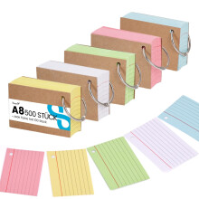 Koogel A8 Flashcards with Metal Rings – 500-Pack, 5-Color Coded, A8 7.3x5.1cm Ruled Revision Cards for Language Learning & Exam Prep | HGK1030