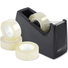 Rapesco 1619 300 Tape Dispenser and 4 Tape Rolls, Black