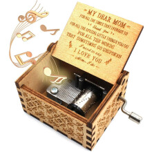 CAMKONG Mom's Wooden Music Box, You Are My Sunshine, a Gift from Daughter and Son to Mom, Vintage Laser Engraved Hand Crank Wooden Music Box, Antique