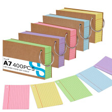 Koogel A7 Flashcards with Metal Rings | 400-Pack 5-Color Coded Index Cards for Language Learning & Exam Prep | Ruled Revision Cards 10.5x7.4cm