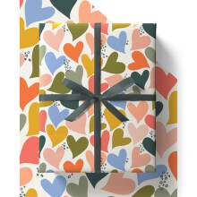 Colourful Hearts Wrapping Paper - HUGE 43% BIGGER [84cm x 60cm] Eco Friendly Recyclable Love Heart Gift Wrap for Anniversary, Wedding, Birthday,