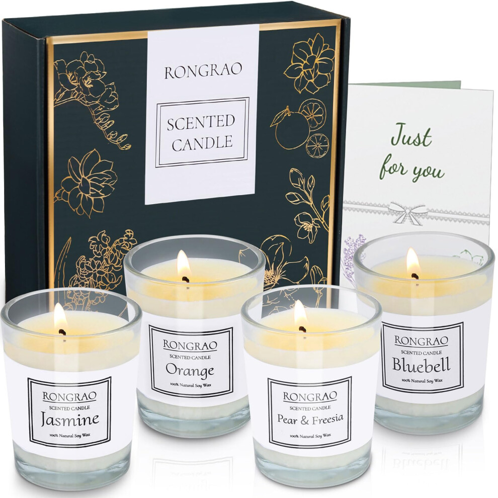 Rongrao Women's Orange Scented Candles Gift Set, Soy Wax Candle Of Jasmine, Pear & Freesia, Bluebell, Perfect For Birthday, Bath Yoga, Weddings, Christmas,