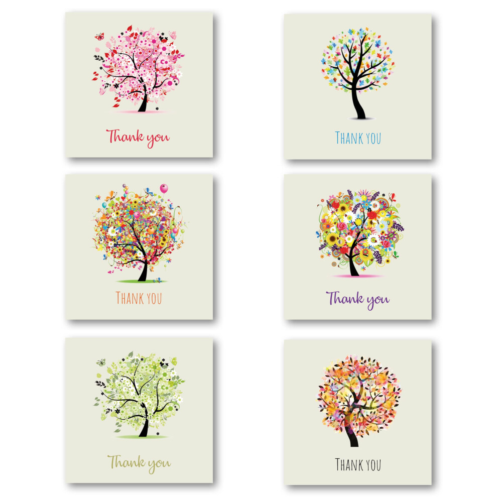 Absolutely Yours Thank You Cards Multipack Of 24. Each Greeting Cards Pack Includes 6 Tree Designs. 115 X 115Mm. Blank Inside. Envelopes Included. Made In Uk.
