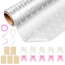 HURUC Dotted Cellophane Wrap for Hampers 40cmx30m with Large 10 Pull Bows 2 Ribbons & 5 Gift Tags, Florist Cellophane Wrap Rolls to pack Gifts