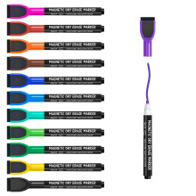 maxtek Dry Wipe Whiteboard Markers with Magentic, Fine Tip, Assorted Colours, White Board Pens with Eraser (Fine tip 12 color, 12)