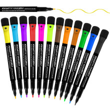CNMTCCO Whiteboard Pens - 12 Magnetic Whiteboard Markers & Eraser Set, Fine Tip Dry Wipe Markers for Kids Supplies
