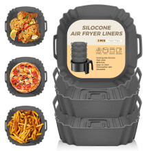 3Pcs Silicone Air Fryer Liners 3-7L, Reusable Air Fryer Accessories Food Grade Silicone Greaseproof Airfryer Baking Tray Basket Rack Kitchen Gadgets