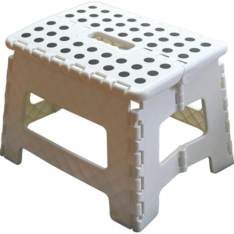 Armo? Folding Stool Step Down Footstool With Carry Handle Compact Foldable Foot Stool Diy Footstool Ladder Max Weight 150Kg (White) 5051119574451