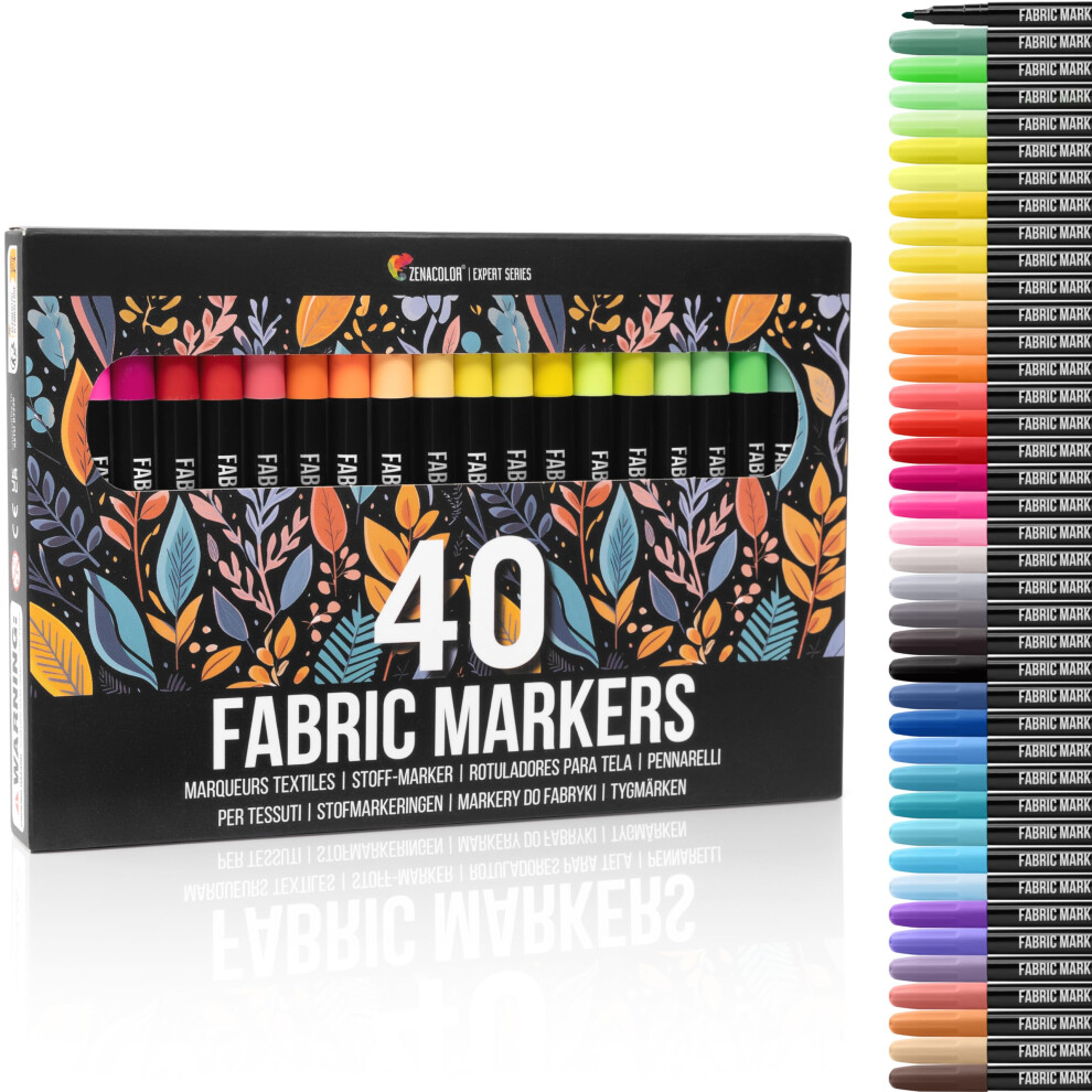 Zenacolor Fabric Pens - Set Of 40 - Non Toxic, Indelible And Permanent Fabric Paint, Pens Fine Point Tip - Fine Point Textile Marker Pen