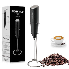 Milk Frother Handheld for Coffee with Stand - POWSAF Hand frother Wand, Electric Whisk Drink Mixer Mini Foamer for Cappuccino, Frappe, Matcha, Hot