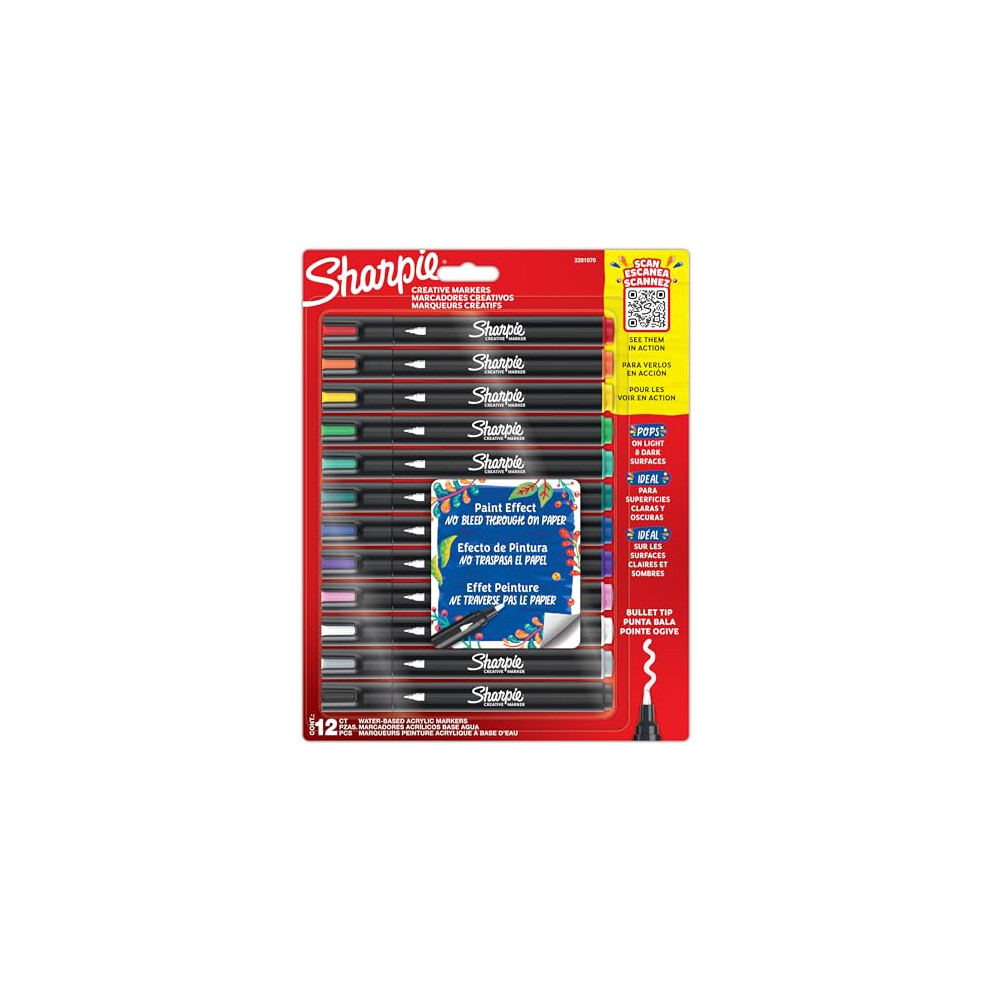 Sharpie Creative Marker Acrylic Paint Pens | Water-Based Paint Markers | No-Bleed Ink Writes on Most Surfaces | Bullet Tip | School & Revision