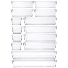 14 Pcs Kitchen Drawer Organiser Storage Trays for Makeup Bedroom Office, Desk Versatile, Plastic, Clear