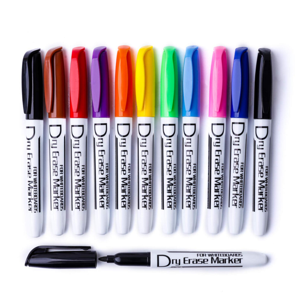 Volcanics Dry Wipe Pens Whiteboard Markers Dry Erase Pens Low Odor Fine Tipthin Box Of 12, 10 Colours