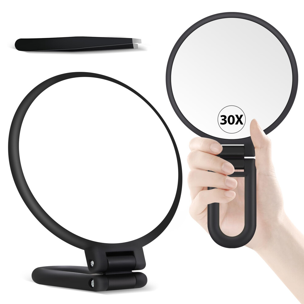 Miyadiva 30X Magnifying Mirror, Hand Mirror With Handle, Double Sided Hand With 30X/1X Magnification, Travel Essential, Portable Foldable Makeup For