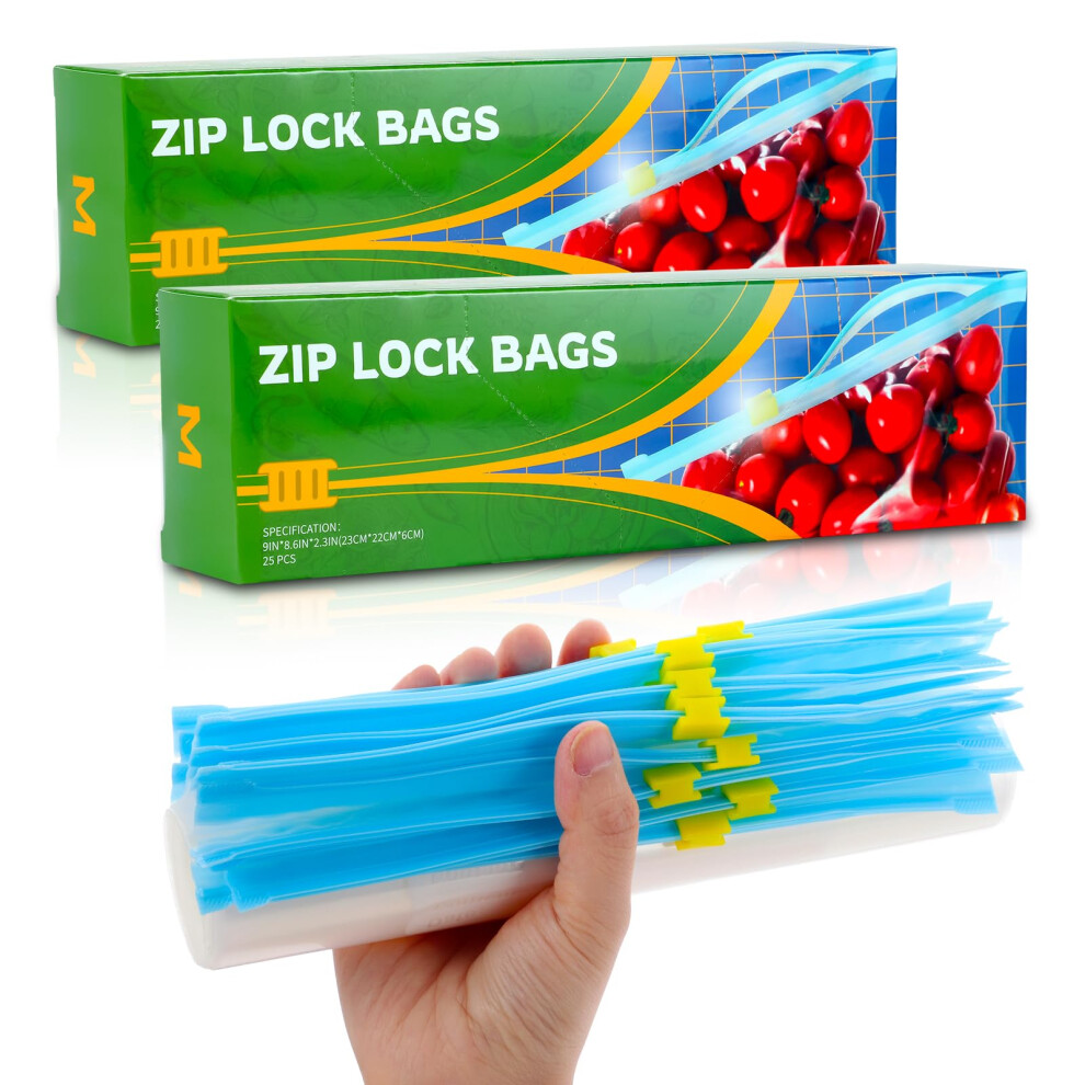 Hemiks 50 Pcs Zip Lock Bags, Food Storage Freezer Bags (2.27L) Reusable Sandwich Bags Food Storage Bags With Expandable Bottom, Bpa Free Zip Seal Freezer