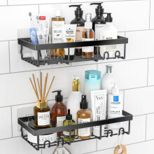 DIFULI Shower Caddy Shelf Organiser 2 Pack, No Drill Black Bathroom Caddy Shelves,Self Adhesive Storage Accessories,Rust-Free Shower Rack,Wall Mounted