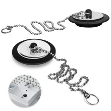 QINCINA 2 Pcs Universal Sink Plug, Black Rubber, 43mm, 23mm, Kitchen & Bathroom Sink Plug Replacement, 40cm Stainless Steel Chain (2 Pack)