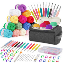 Crochet Kits for Beginners Adults Crochet Kit 15Pcsx25g Crochet Yarns Ergonomic Metal Crochet Hooks 2mm-8mm Knitting Accessories Tools Storage Case