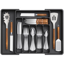 Lifewit Large Cutlery Drawer Organiser,33-57x38cm Adjustable 9 Compartment Utensil Drawer Organiser Kitchen Cutlery Tray Spoon Fork Knives,Black