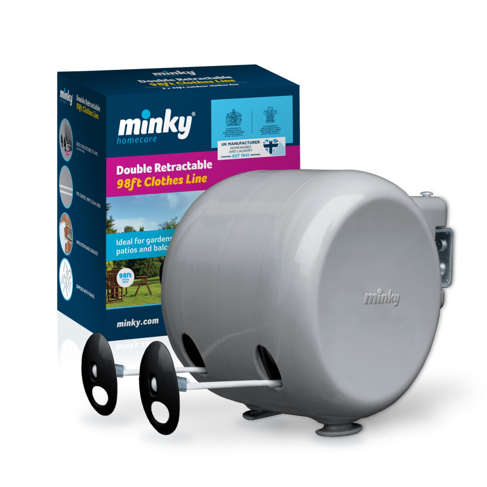 Minky Retractable Duo Reel Washing Line, Grey, 2x15m, packaging may vary