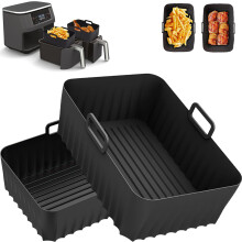 Silicone Air Fryer Liners for Ninja Foodi AF400UK AF451UK AF300UK 7.6L-9.5L, 2Pcs Reusable Airfryer Accessories Silicone Pot for Double Stack SL400UK