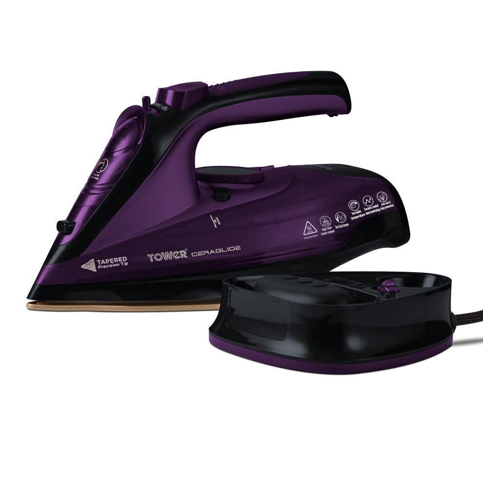 New Tower Ceraglide Cordless Steam Iron With Ceramic Soleplate And Variable Steam Function, 2400 W, Purple T22008